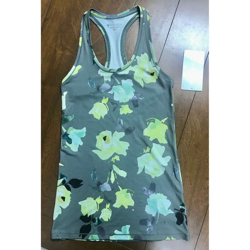 Athleta Shanti Printed Tank XXS Green Floral Powervita Racerback Yoga Top 486709